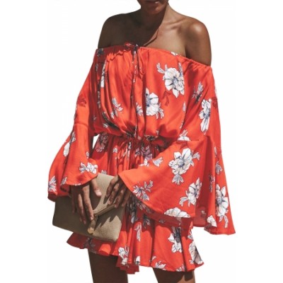 Red Floral Print Slouchy Chic Holiday Playsuit White